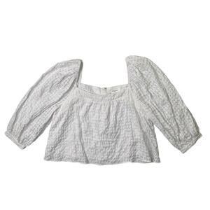 Pomander Place Top Women 2XL XXL Textured Bonnie Gingham Puff Sleeve Square Neck